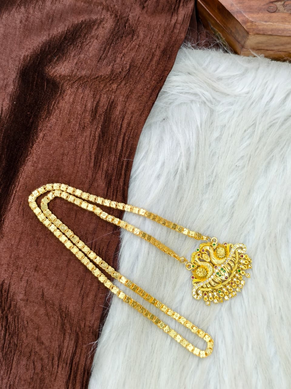 ✨Stone Dollar Matte Finish Chain – Gold Plated Jewellery for Women✨
