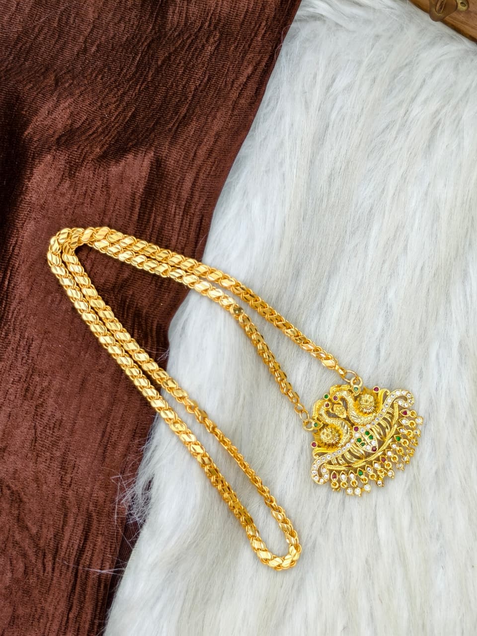 ✨Stone Dollar Matte Finish Chain – Gold Plated Jewellery for Women✨