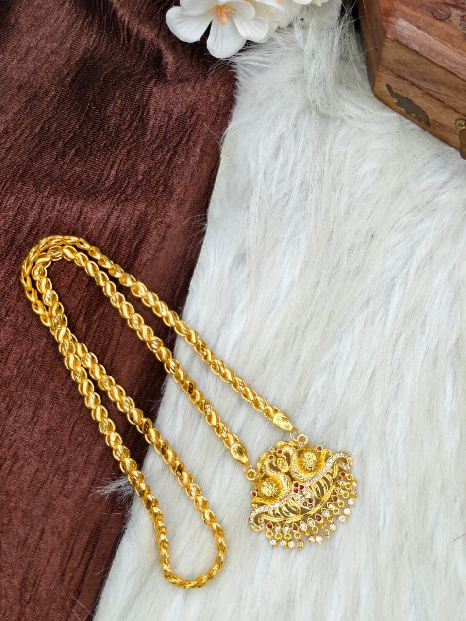 ✨Stone Dollar Matte Finish Chain – Gold Plated Jewellery for Women✨