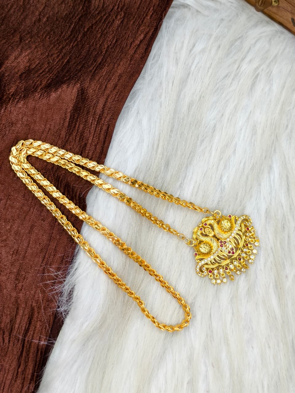 ✨Stone Dollar Matte Finish Chain – Gold Plated Jewellery for Women✨