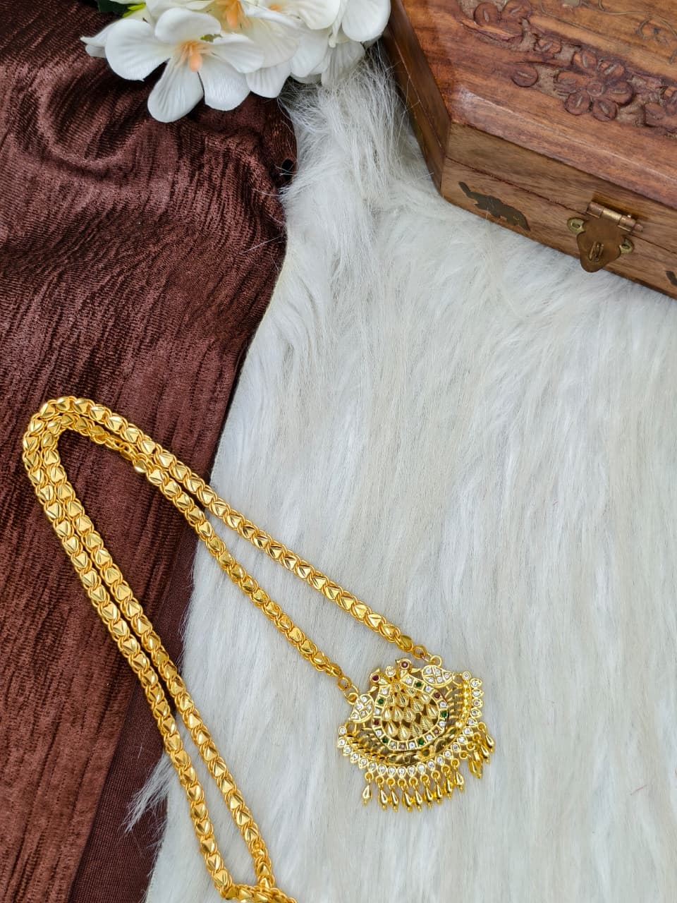 ✨Stone Dollar Matte Finish Chain – Gold Plated Jewellery for Women✨