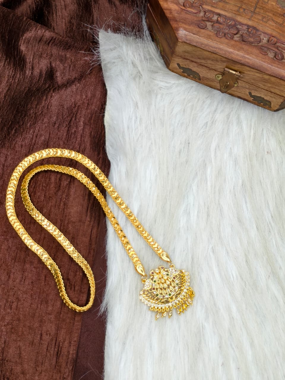 ✨Stone Dollar Matte Finish Chain – Gold Plated Jewellery for Women✨