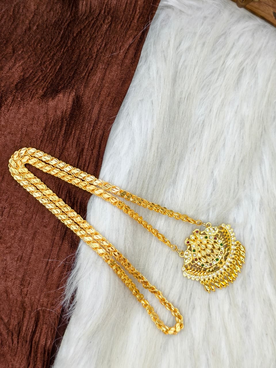✨Stone Dollar Matte Finish Chain – Gold Plated Jewellery for Women✨