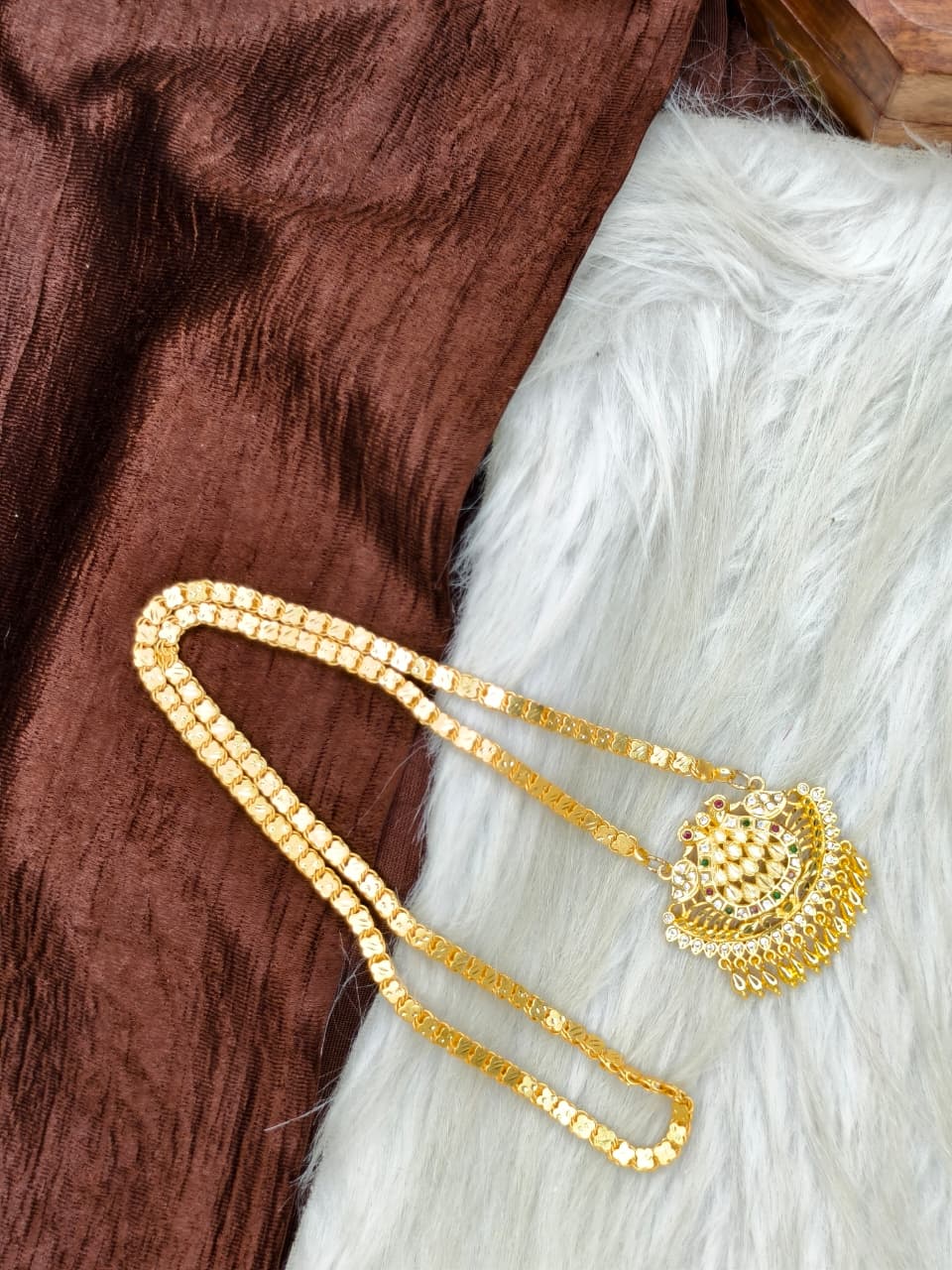 ✨Stone Dollar Matte Finish Chain – Gold Plated Jewellery for Women✨