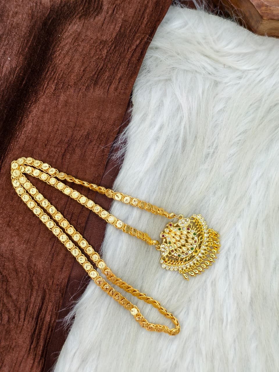 ✨Stone Dollar Matte Finish Chain – Gold Plated Jewellery for Women✨
