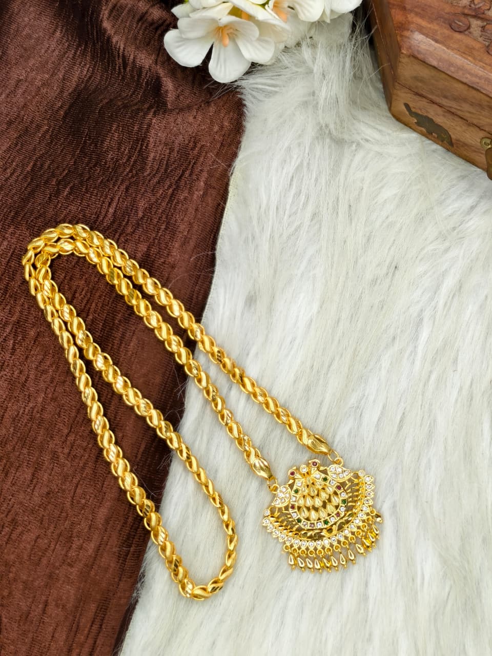 ✨Stone Dollar Matte Finish Chain – Gold Plated Jewellery for Women✨