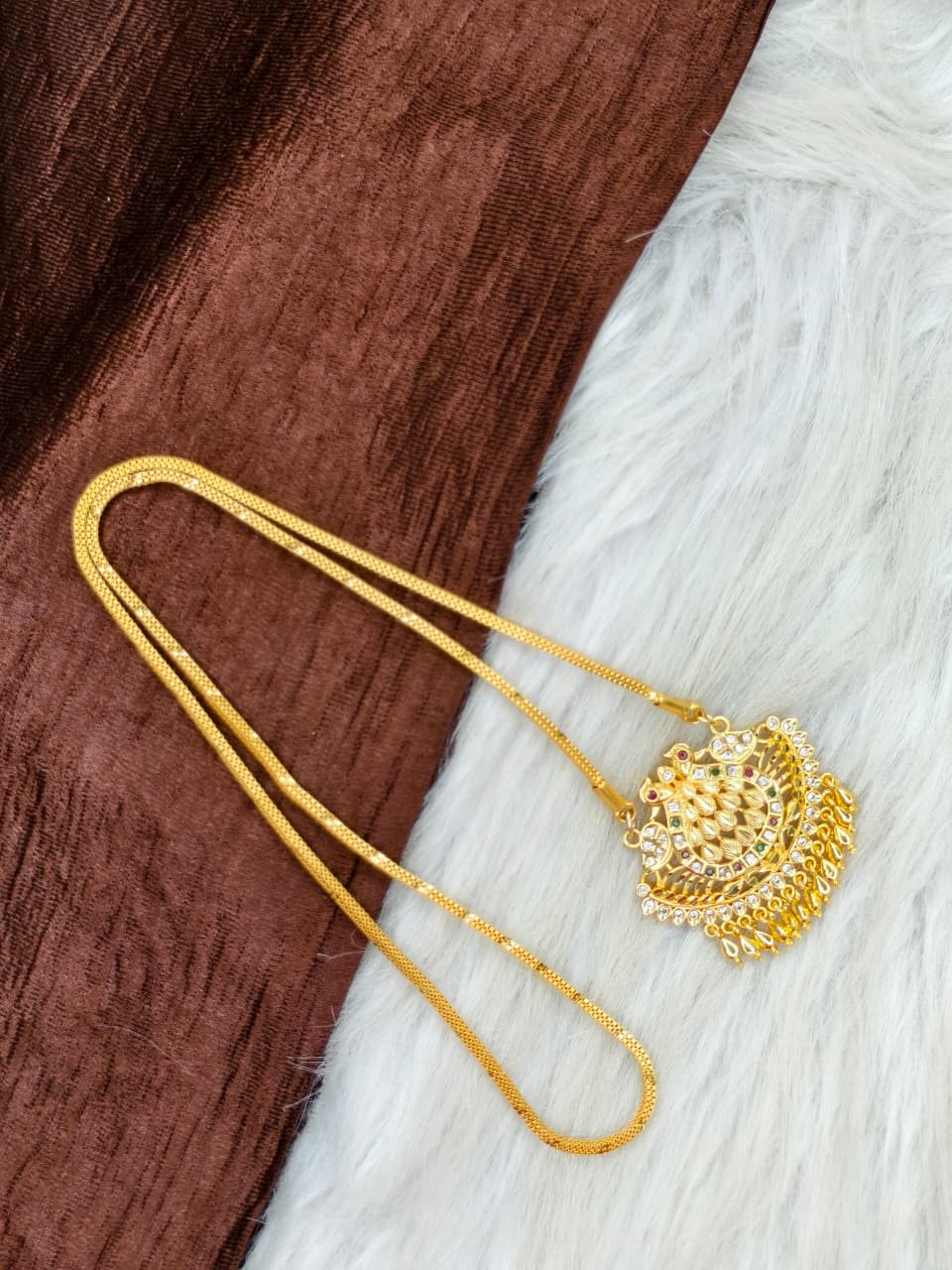 ✨Stone Dollar Matte Finish Chain – Gold Plated Jewellery for Women✨