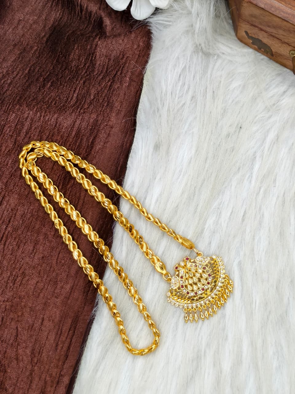 ✨Stone Dollar Matte Finish Chain – Gold Plated Jewellery for Women✨