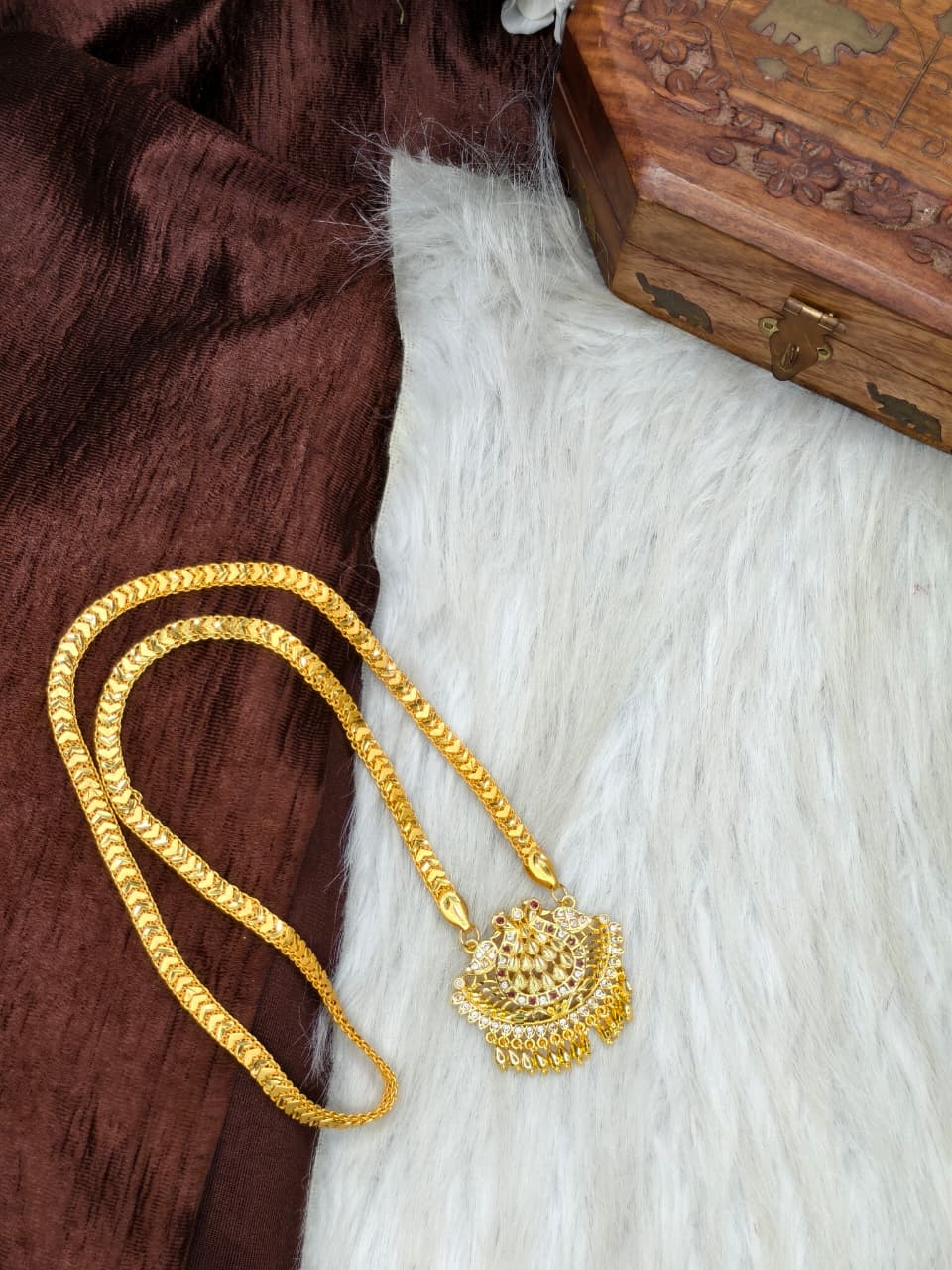 ✨Stone Dollar Matte Finish Chain – Gold Plated Jewellery for Women✨
