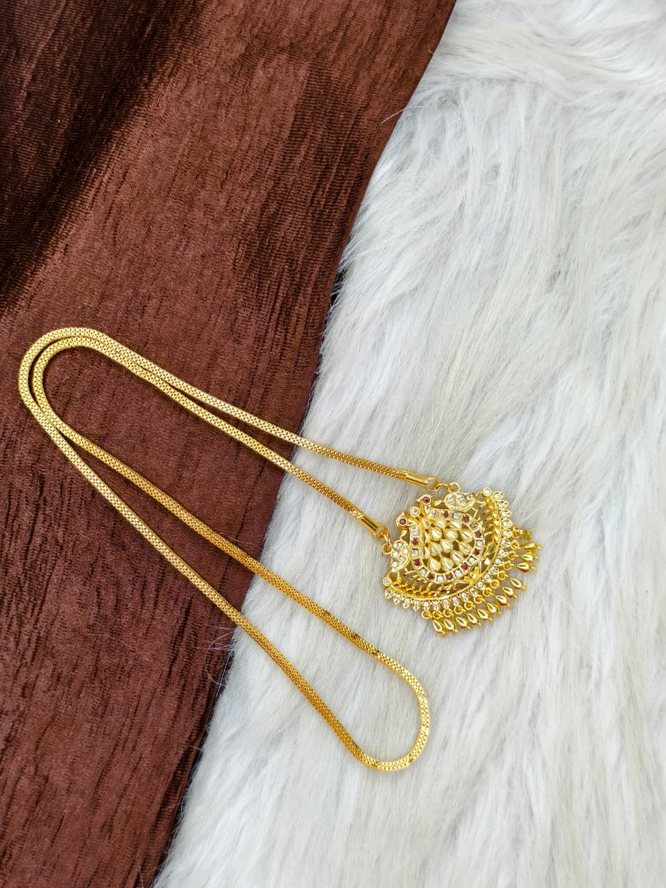 ✨Stone Dollar Matte Finish Chain – Gold Plated Jewellery for Women✨