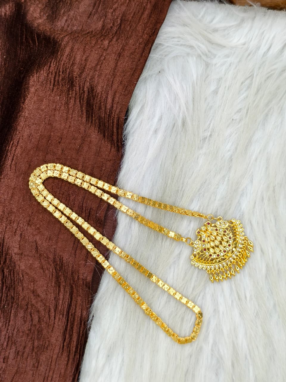 ✨Stone Dollar Matte Finish Chain – Gold Plated Jewellery for Women✨