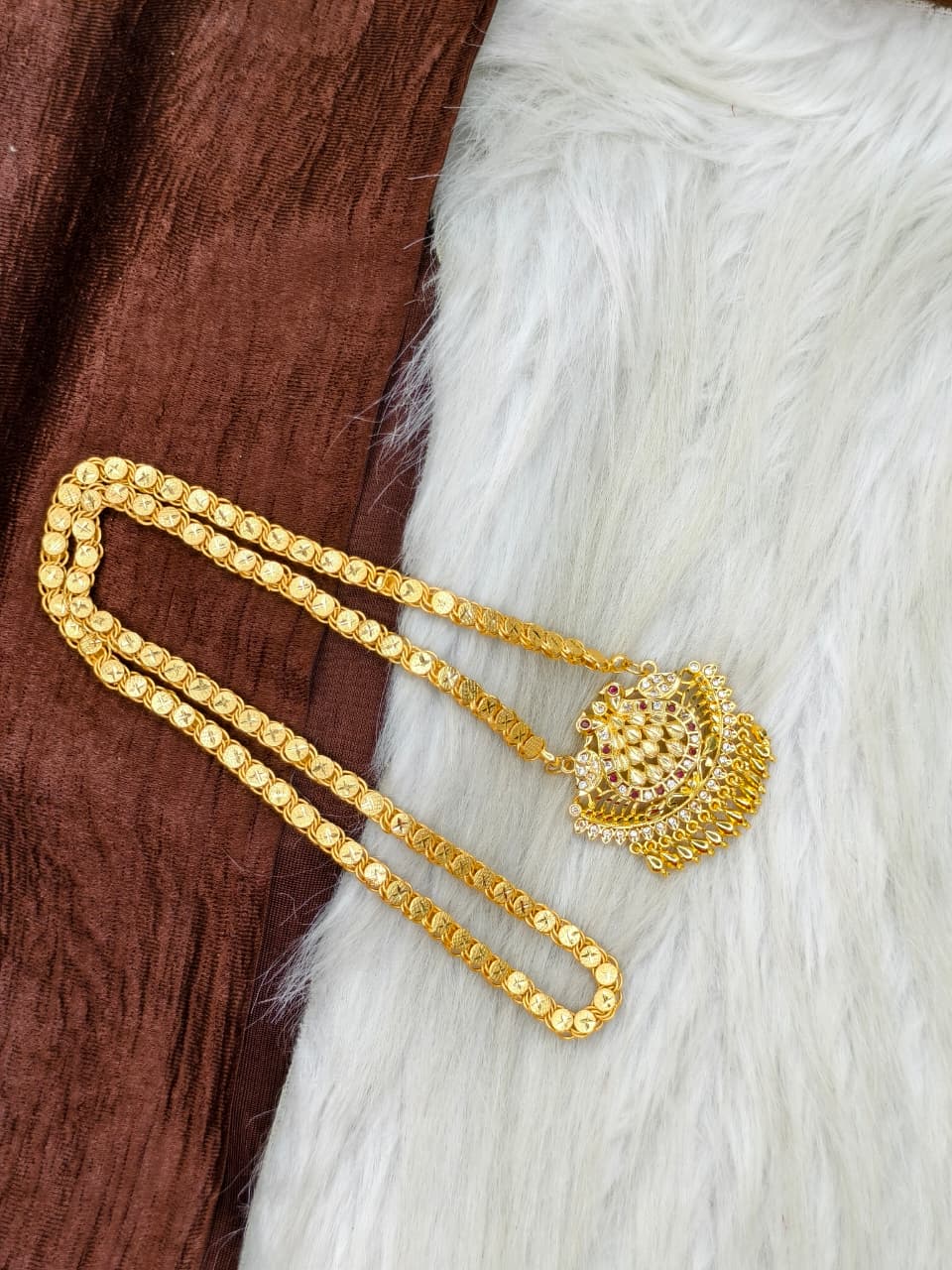 ✨Stone Dollar Matte Finish Chain – Gold Plated Jewellery for Women✨