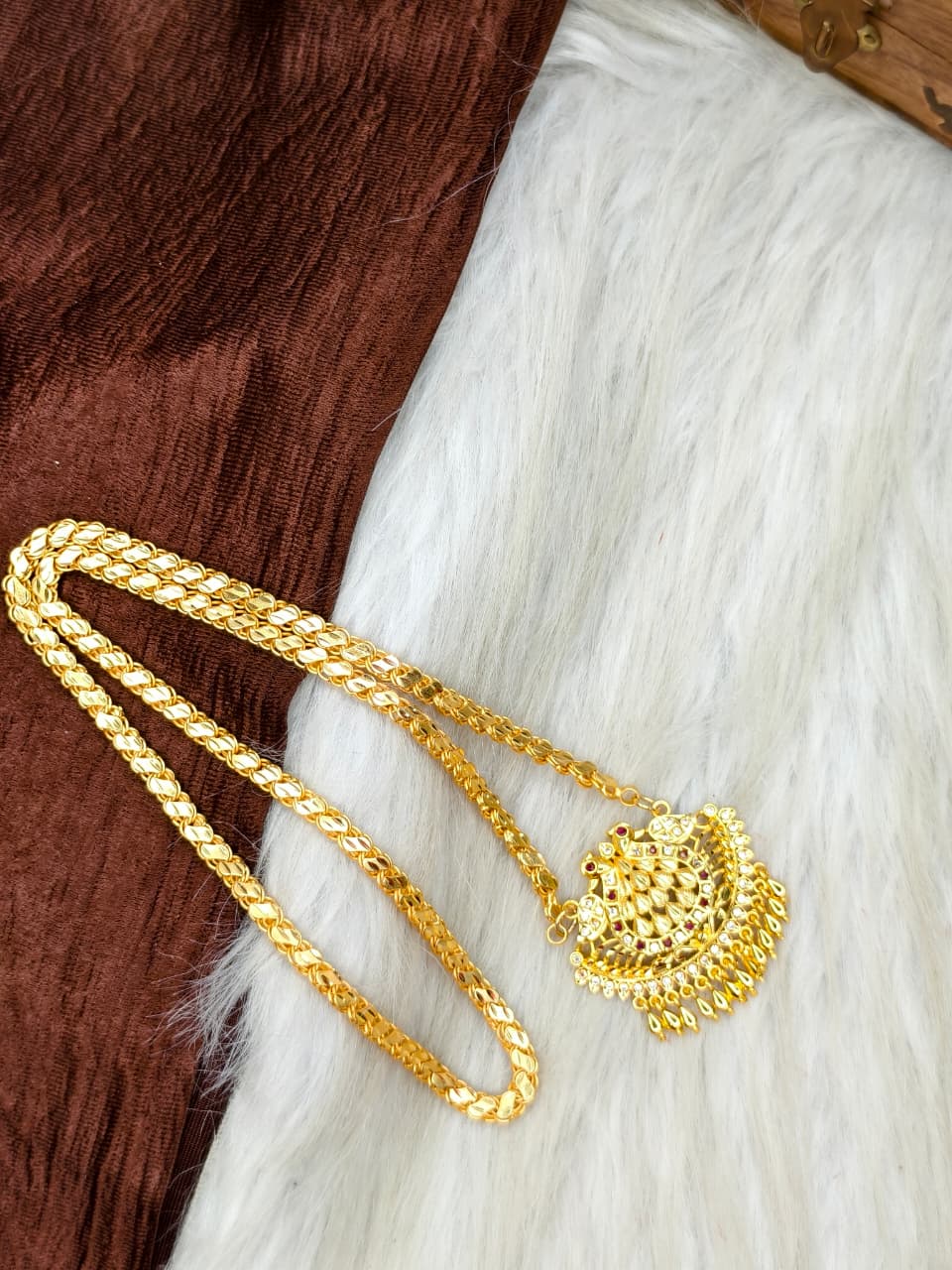 ✨Stone Dollar Matte Finish Chain – Gold Plated Jewellery for Women✨
