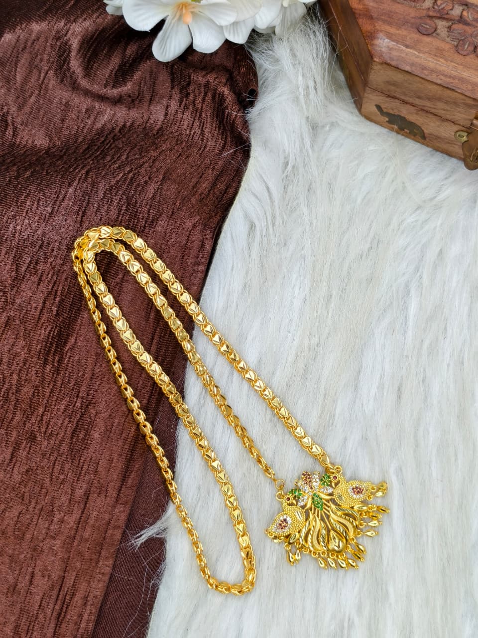 ✨Stone Dollar Matte Finish Chain – Gold Plated Jewellery for Women✨