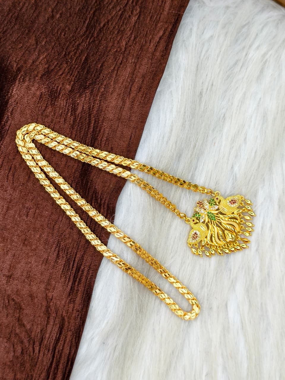 ✨Stone Dollar Matte Finish Chain – Gold Plated Jewellery for Women✨