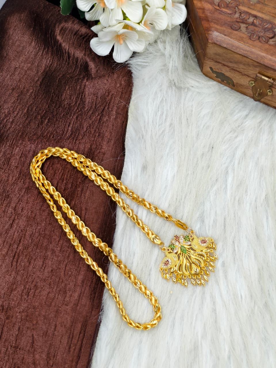 ✨Stone Dollar Matte Finish Chain – Gold Plated Jewellery for Women✨