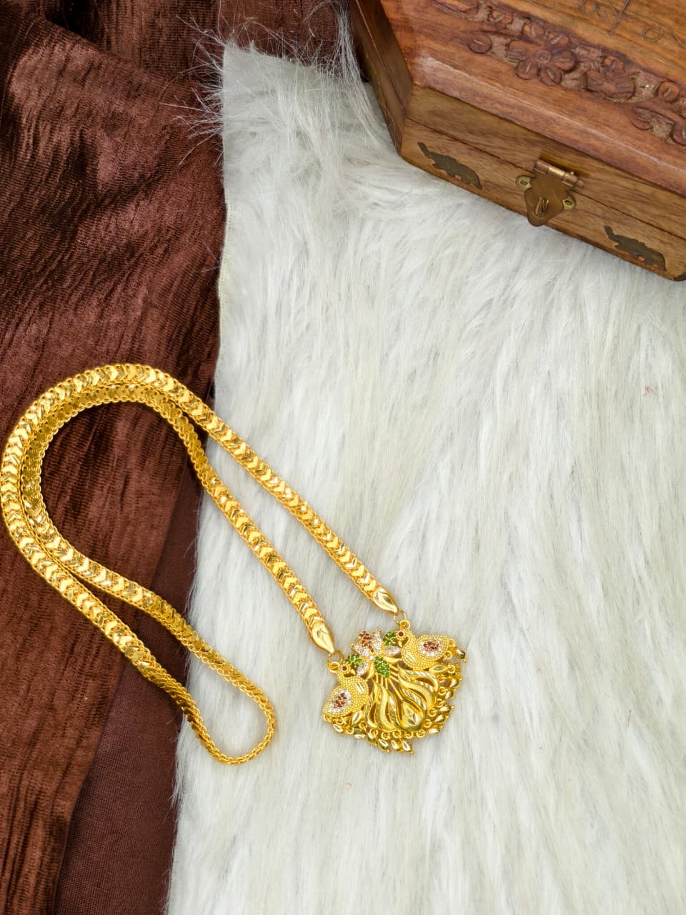 ✨Stone Dollar Matte Finish Chain – Gold Plated Jewellery for Women✨
