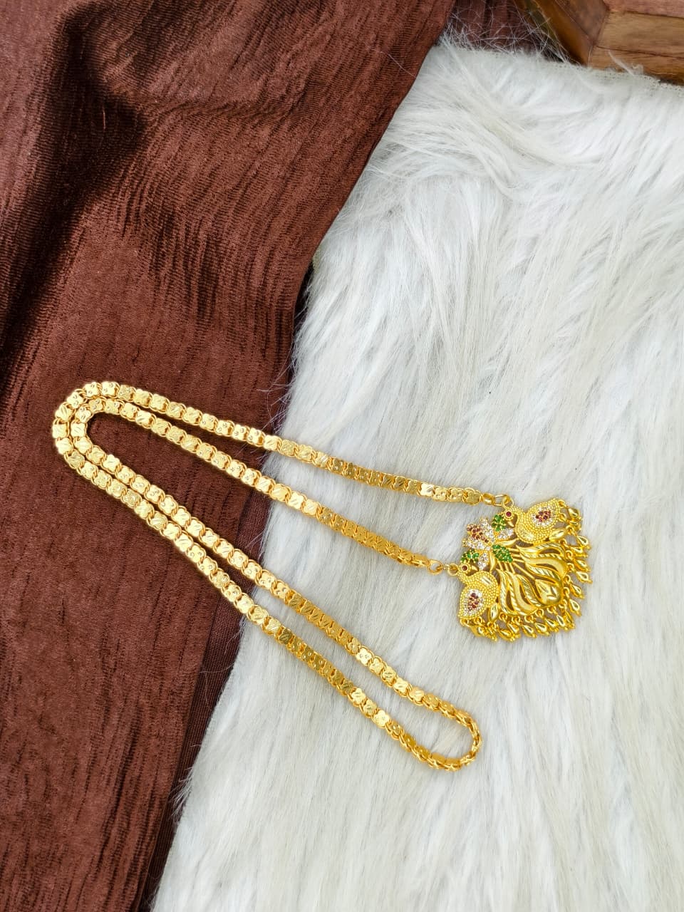 ✨Stone Dollar Matte Finish Chain – Gold Plated Jewellery for Women✨