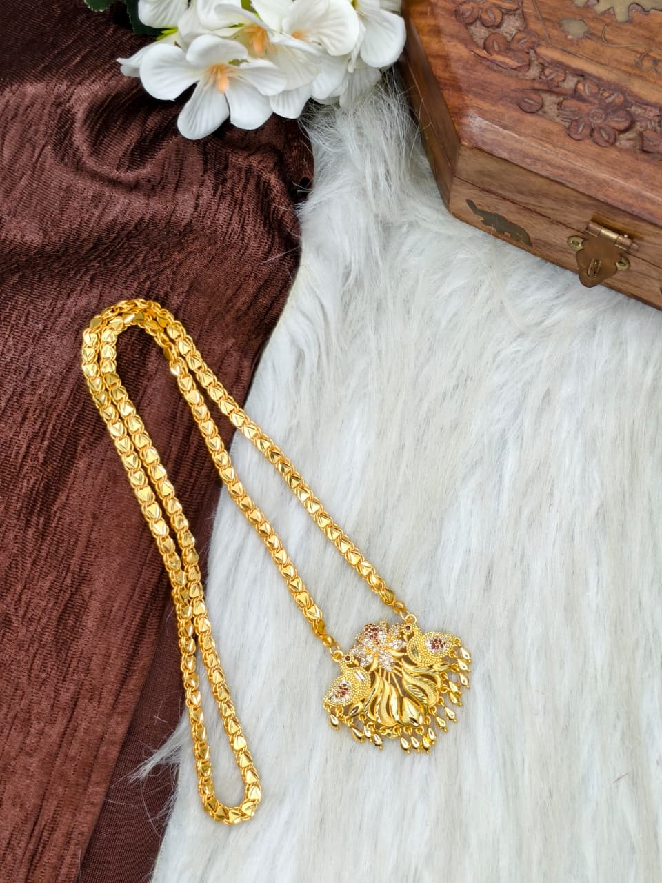 ✨Stone Dollar Matte Finish Chain – Gold Plated Jewellery for Women✨