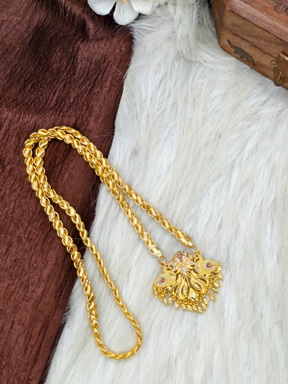 ✨Stone Dollar Matte Finish Chain – Gold Plated Jewellery for Women✨