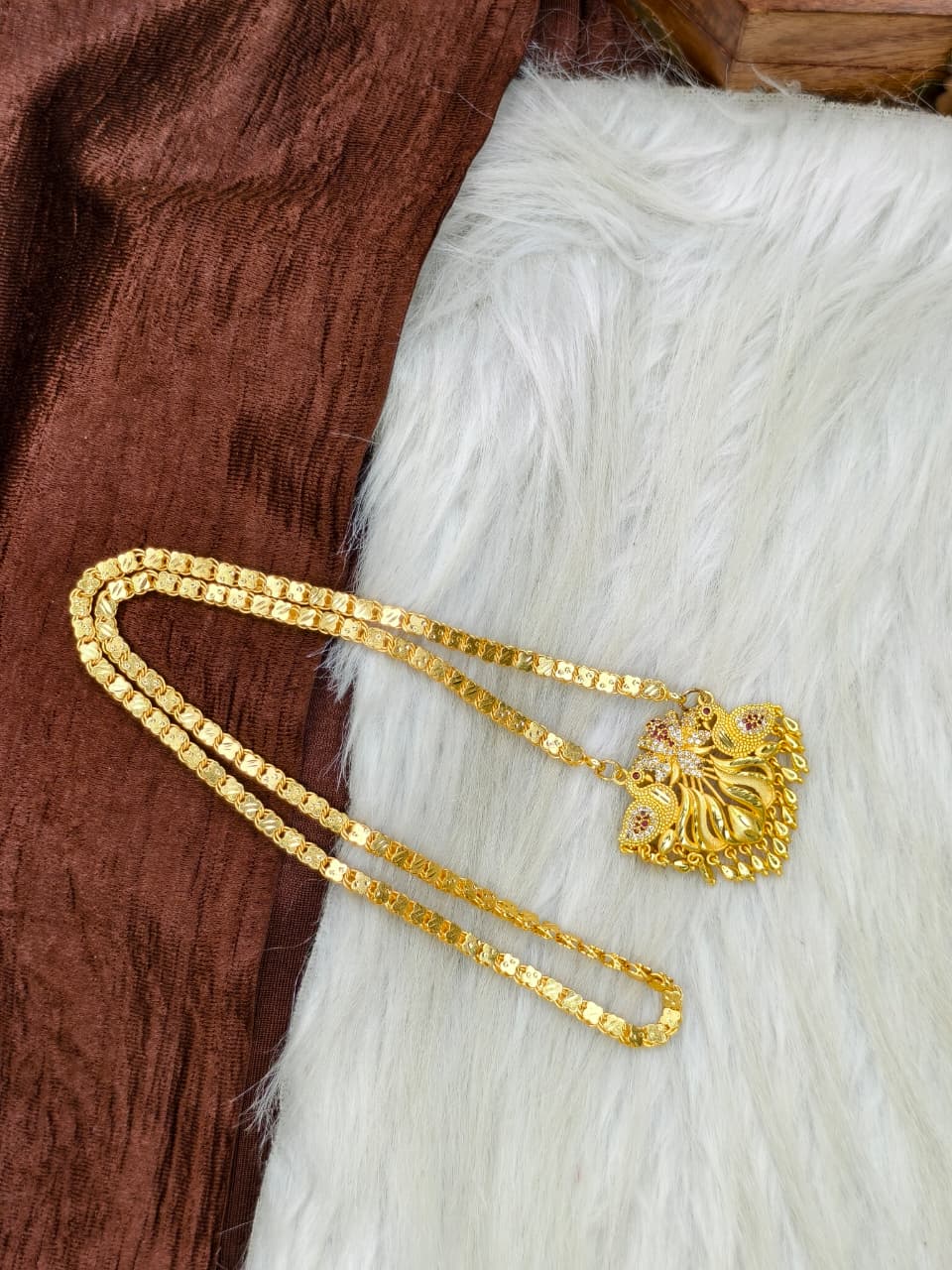 ✨Stone Dollar Matte Finish Chain – Gold Plated Jewellery for Women✨