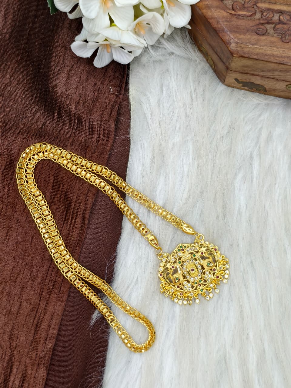 ✨ Stone Dollar Matte Finish Chain – Gold Plated Jewellery for Women✨