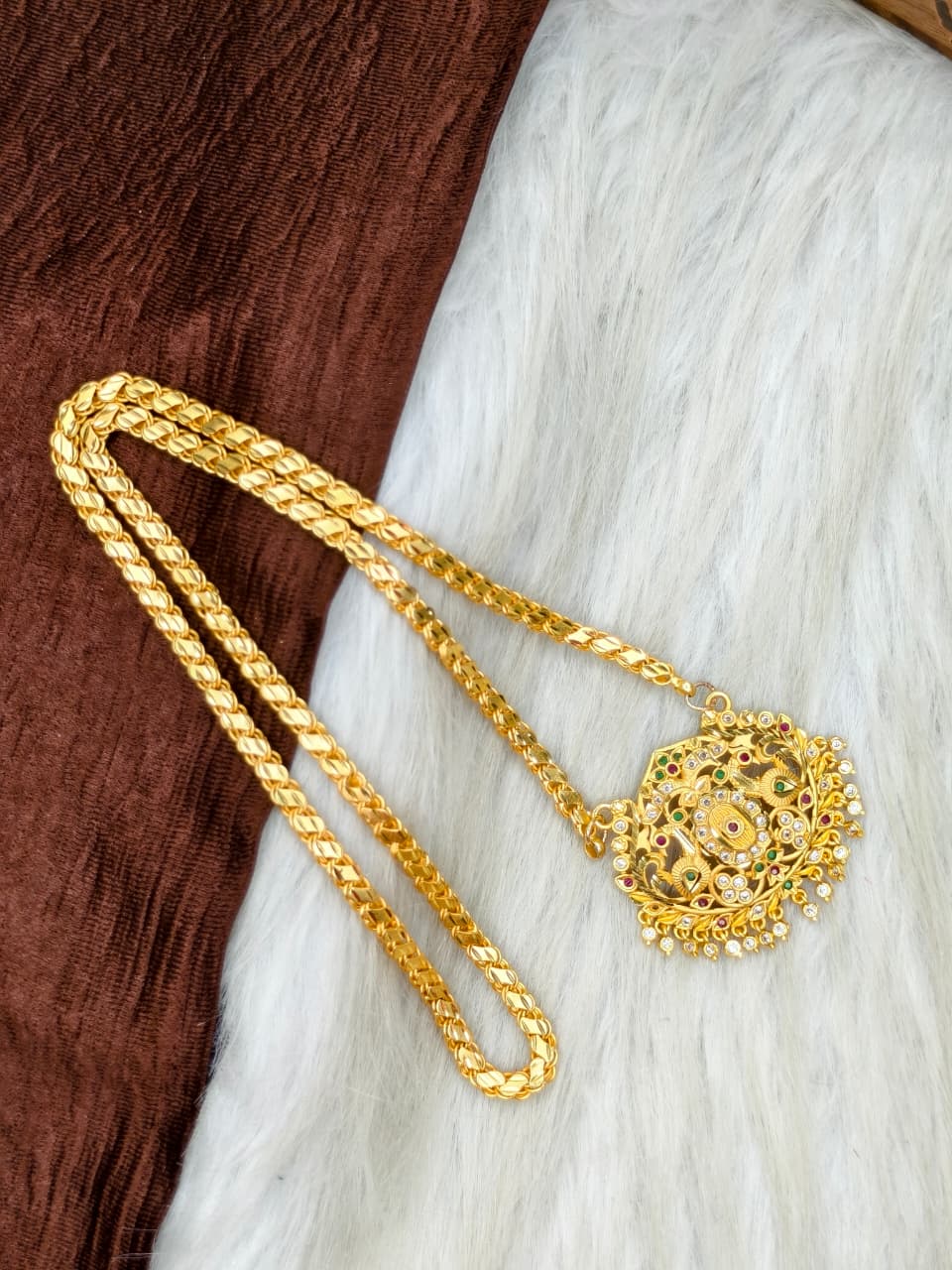 ✨Stone Dollar Matte Finish Chain – Gold Plated Jewellery for Women✨