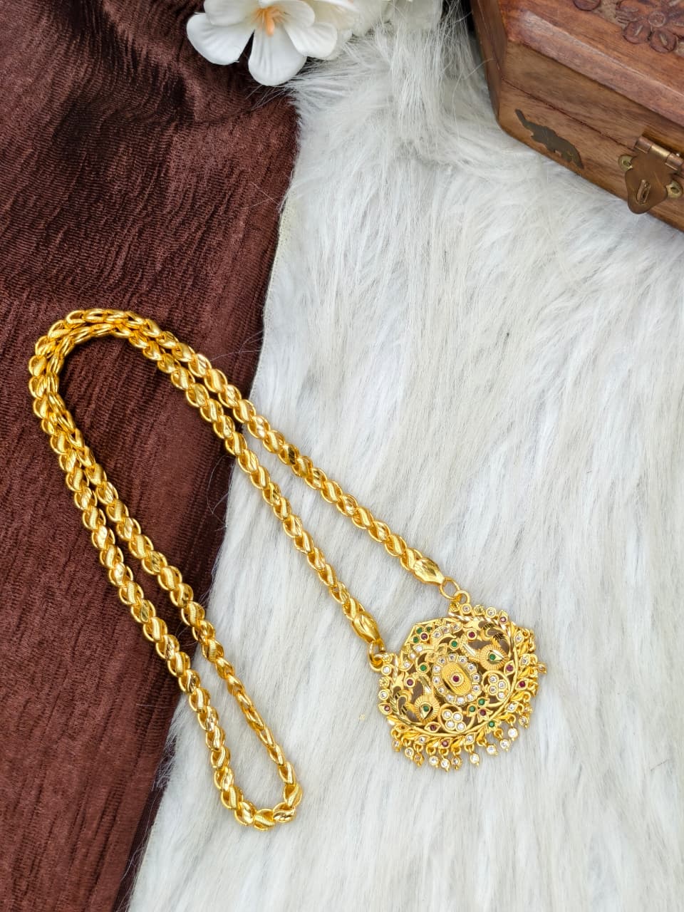 ✨Stone Dollar Matte Finish Chain – Gold Plated Jewellery for Women✨