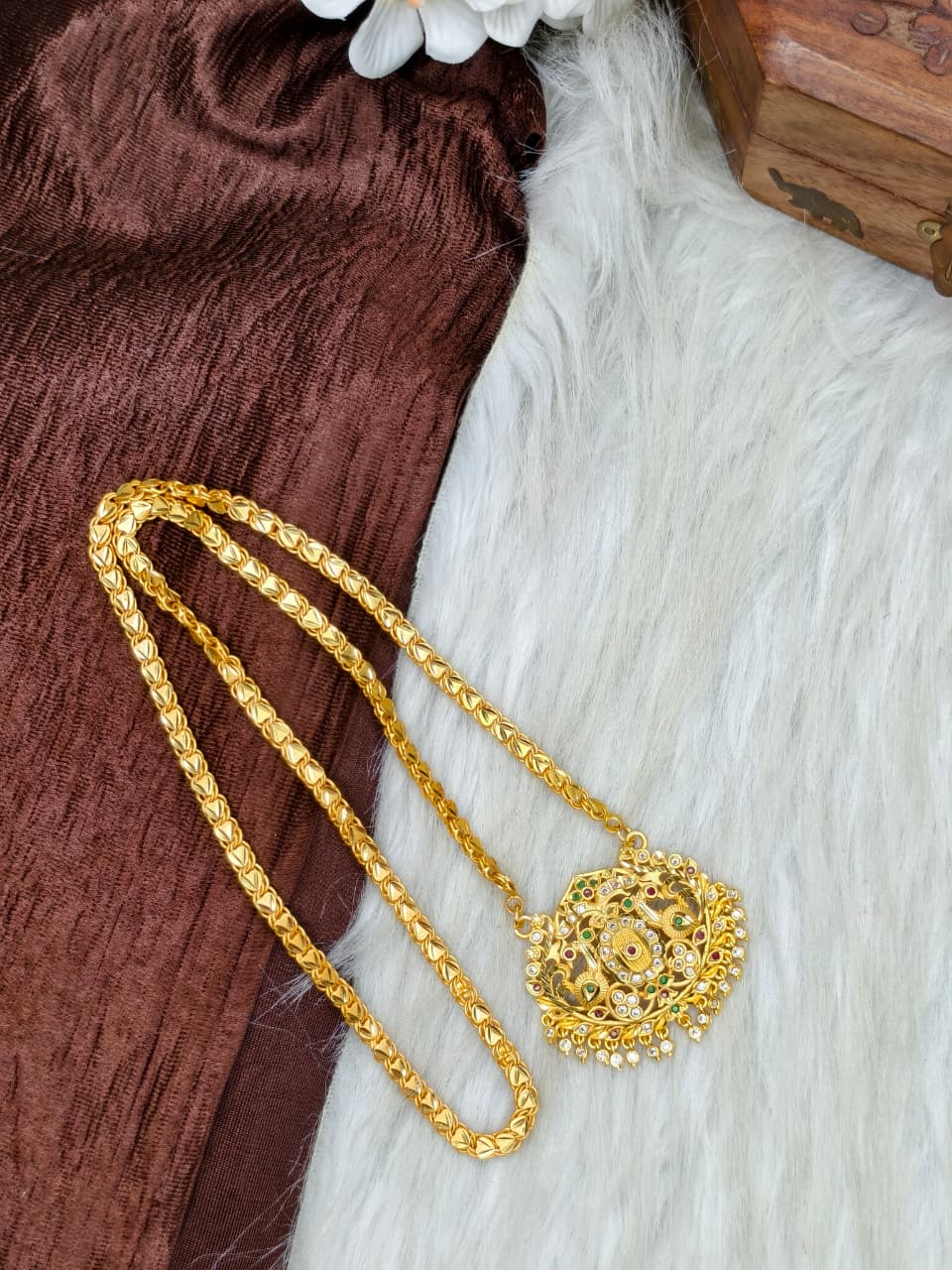 ✨Stone Dollar Matte Finish Chain – Gold Plated Jewellery for Women✨