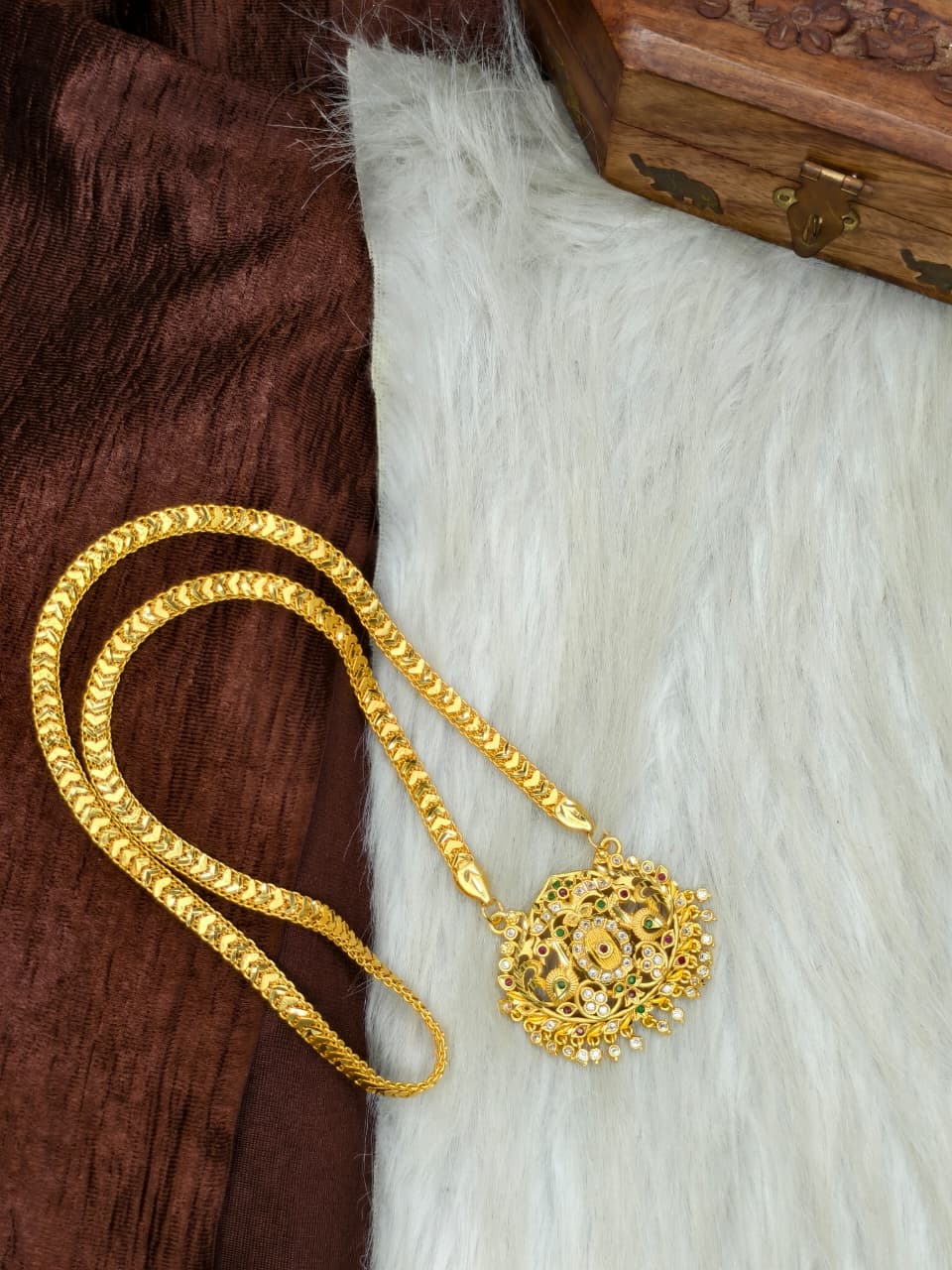 ✨Stone Dollar Matte Finish Chain – Gold Plated Jewellery for Women✨