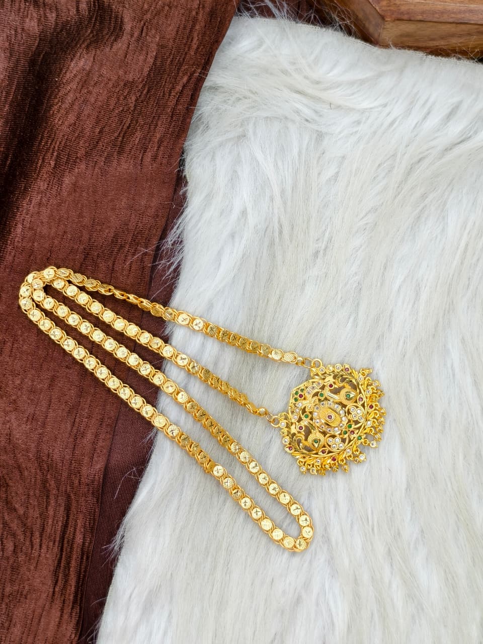 ✨Stone Dollar Matte Finish Chain – Gold Plated Jewellery for Women✨
