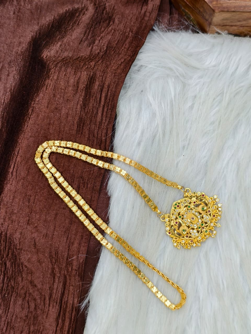 ✨Stone Dollar Matte Finish Chain – Gold Plated Jewellery for Women✨