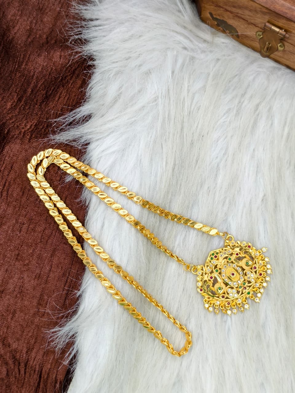 ✨Stone Dollar Matte Finish Chain – Gold Plated Jewellery for Women✨