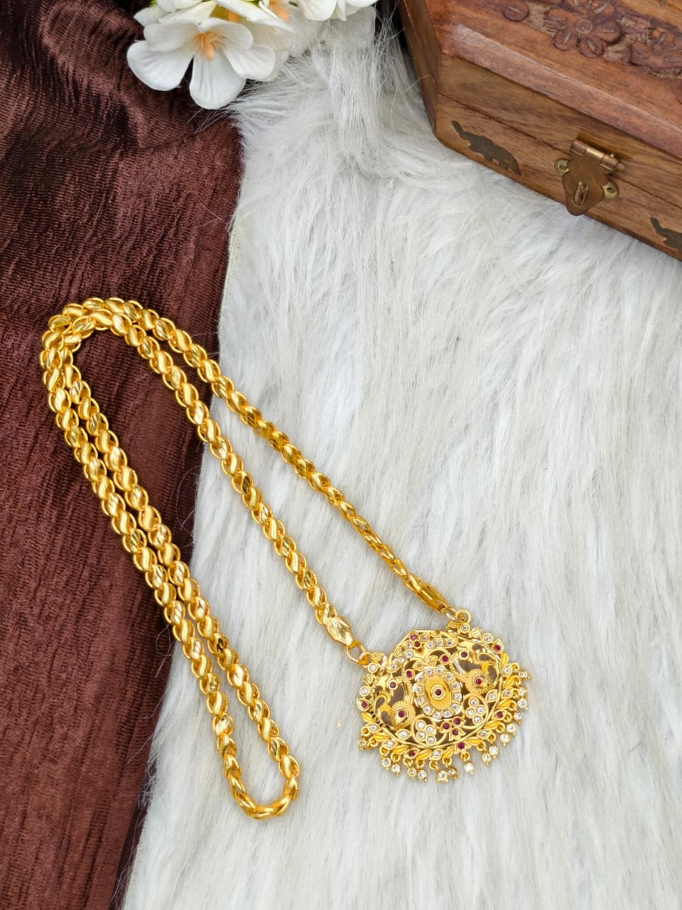 ✨Stone Dollar Matte Finish Chain – Gold Plated Jewellery for Women✨