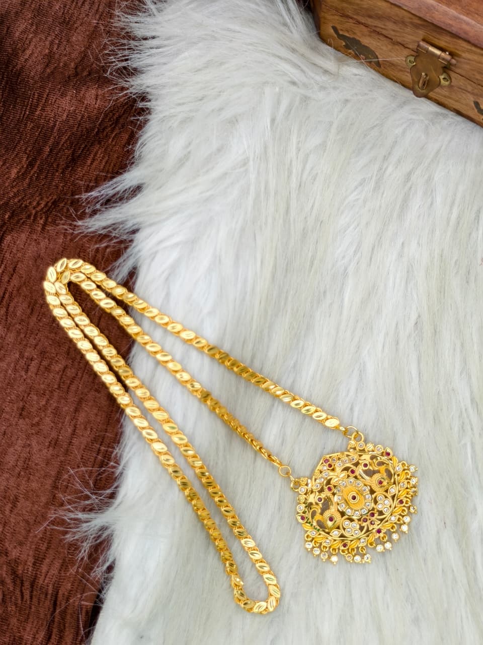 ✨Stone Dollar Matte Finish Chain – Gold Plated Jewellery for Women✨