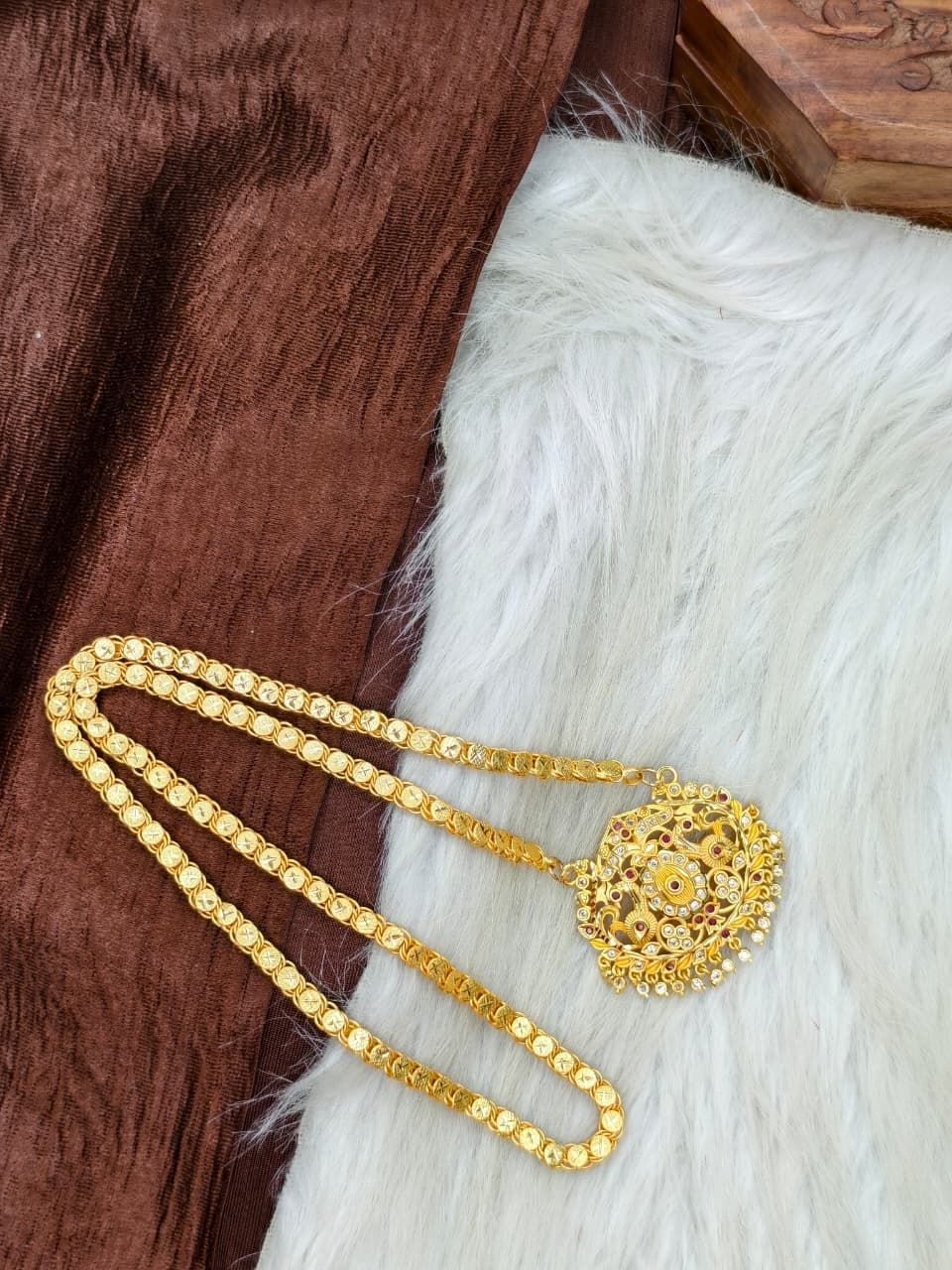 ✨Stone Dollar Matte Finish Chain – Gold Plated Jewellery for Women✨