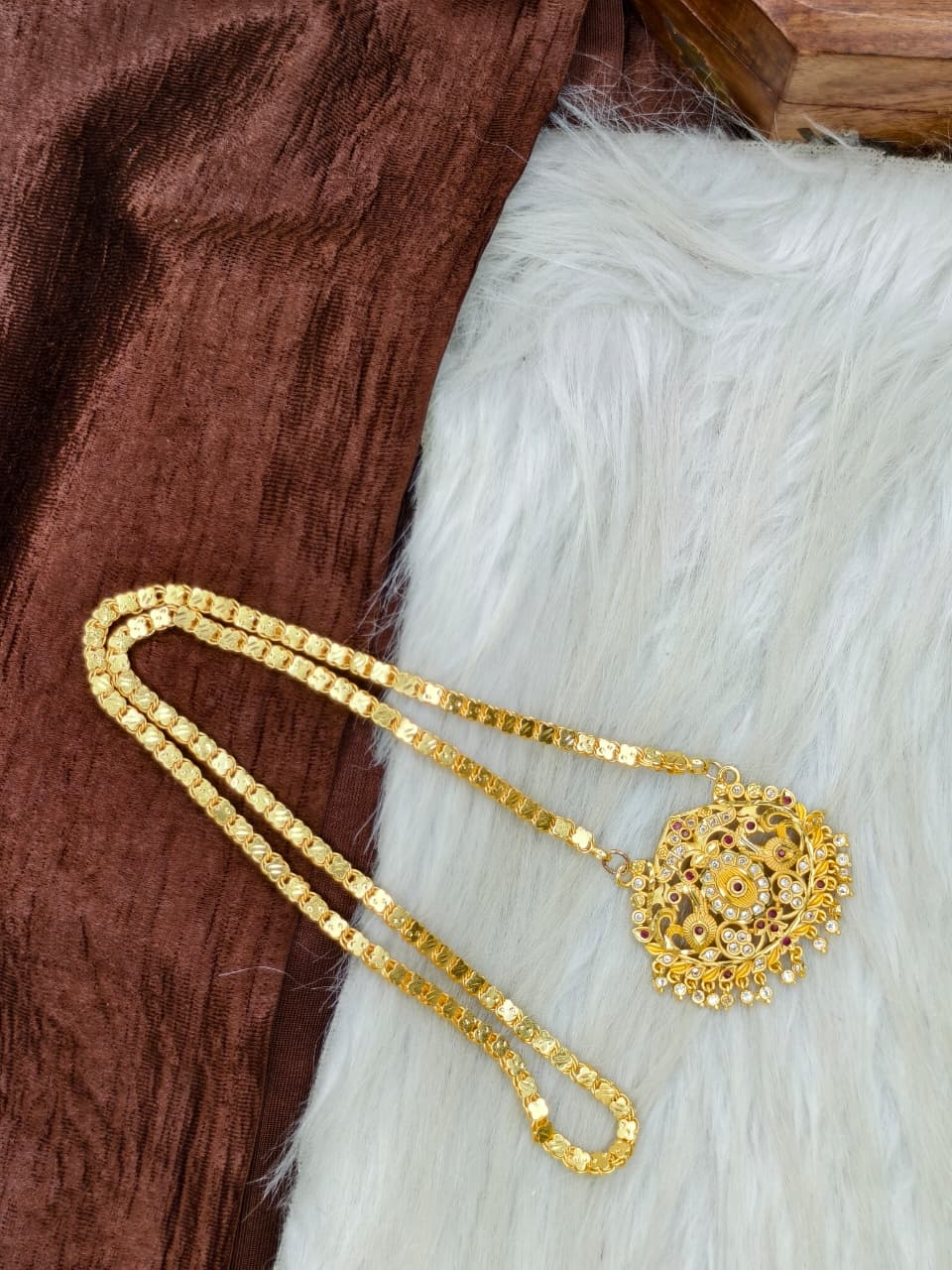 ✨Stone Dollar Matte Finish Chain – Gold Plated Jewellery for Women✨