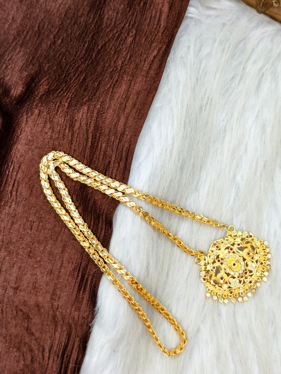 ✨Stone Dollar Matte Finish Chain – Gold Plated Jewellery for Women✨