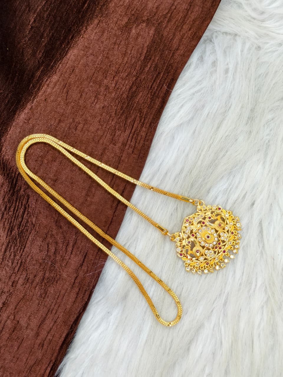 ✨Stone Dollar Matte Finish Chain – Gold Plated Jewellery for Women✨