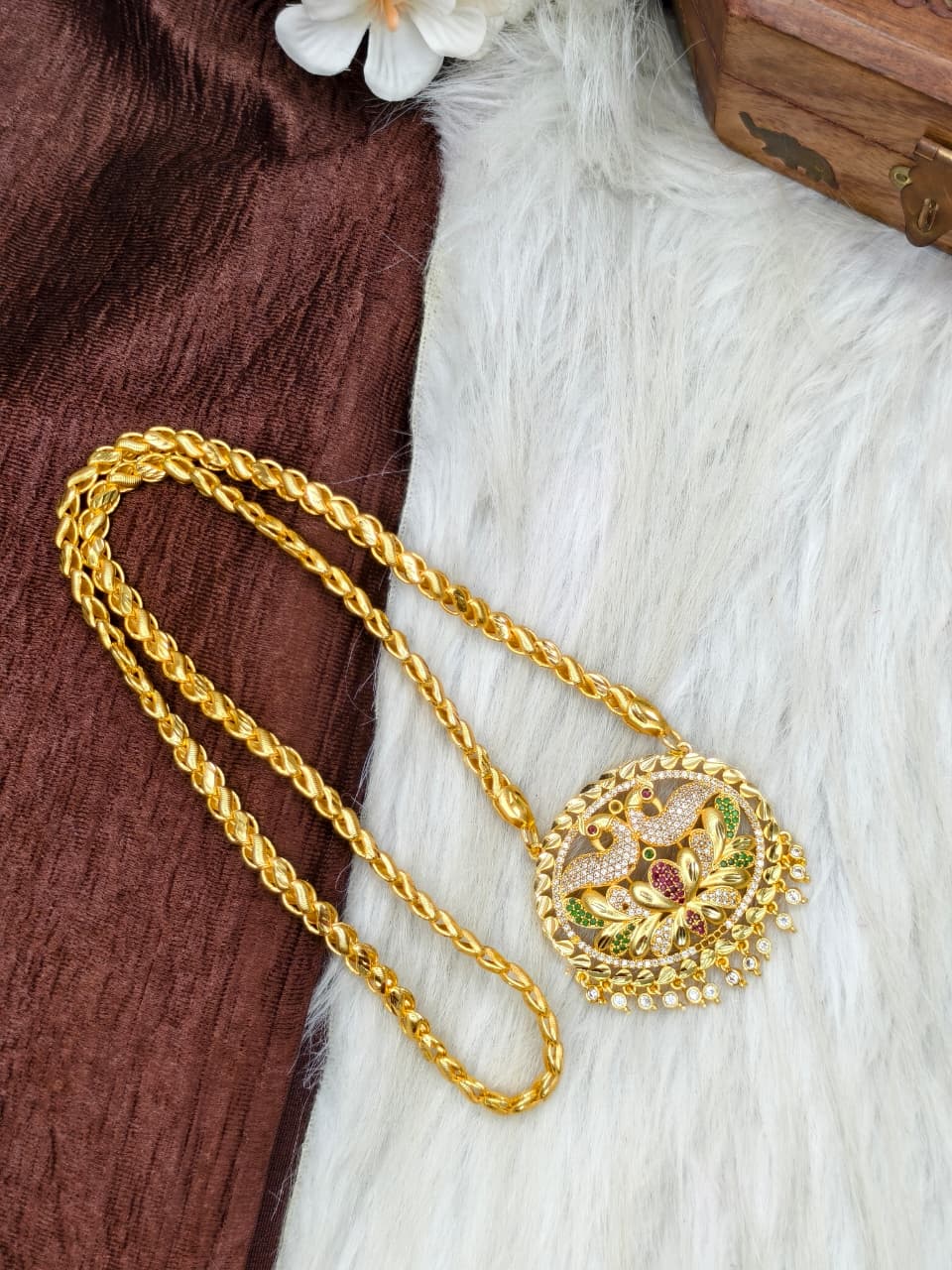 ✨Stone Dollar Matte Finish Chain – Gold Plated Jewellery for Women✨