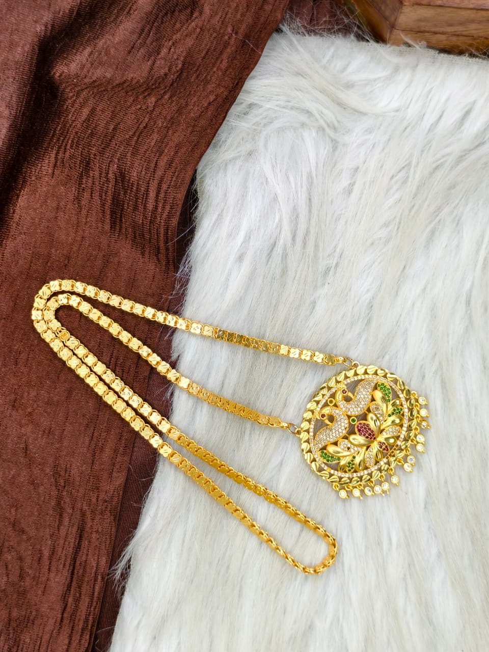 ✨Stone Dollar Matte Finish Chain – Gold Plated Jewellery for Women✨