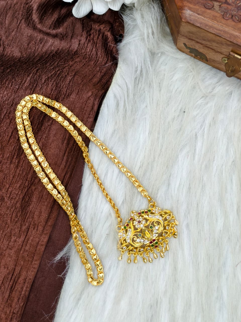✨Stone Dollar Matte Finish Chain – Gold Plated Jewellery for Women✨