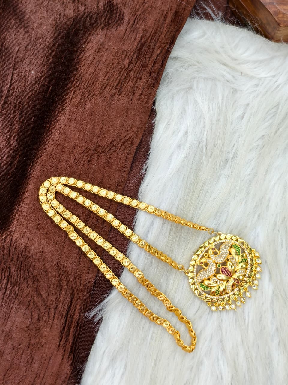 ✨Stone Dollar Matte Finish Chain – Gold Plated Jewellery for Women✨