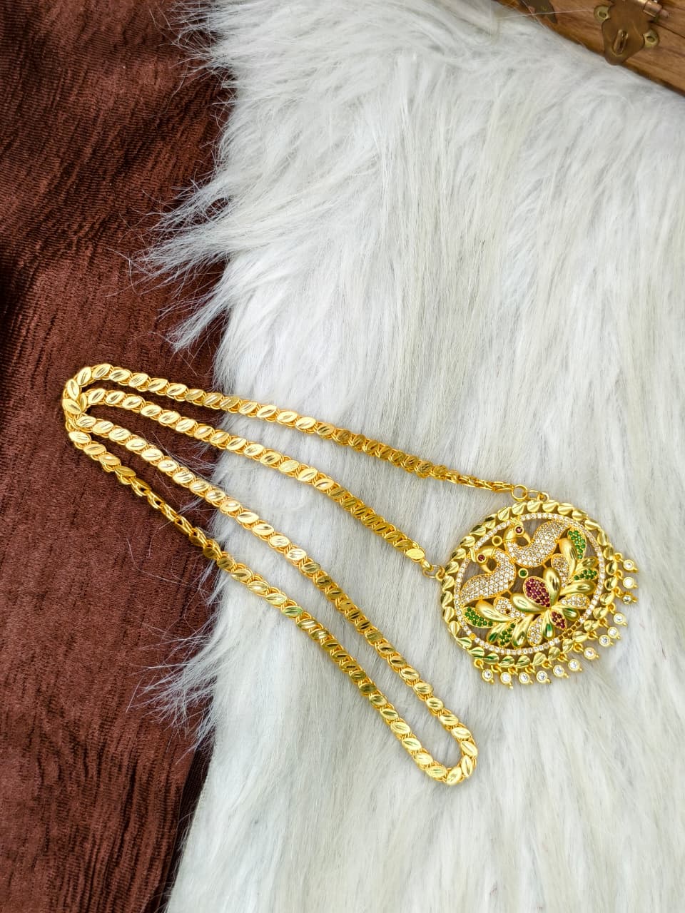 ✨Stone Dollar Matte Finish Chain – Gold Plated Jewellery for Women✨