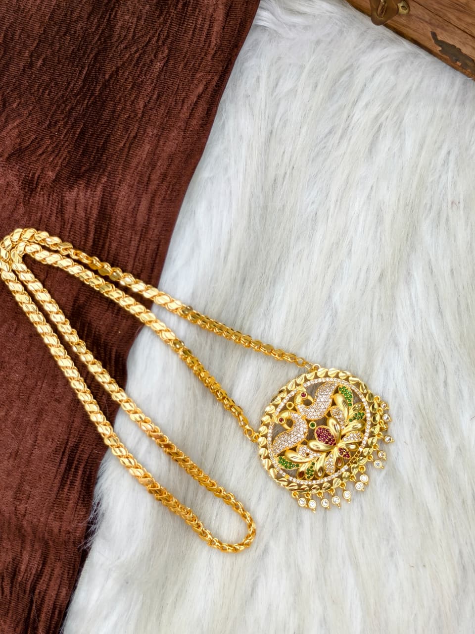 ✨Stone Dollar Matte Finish Chain – Gold Plated Jewellery for Women✨