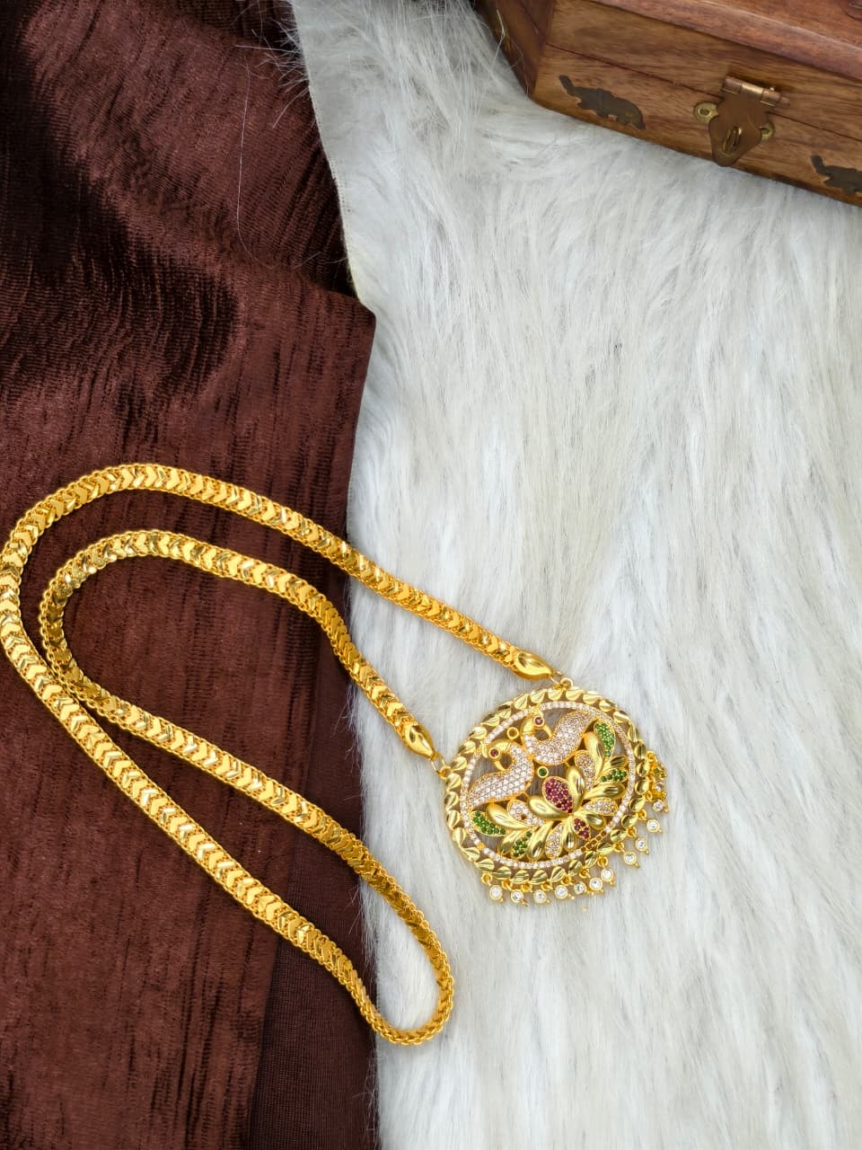 ✨Stone Dollar Matte Finish Chain – Gold Plated Jewellery for Women✨