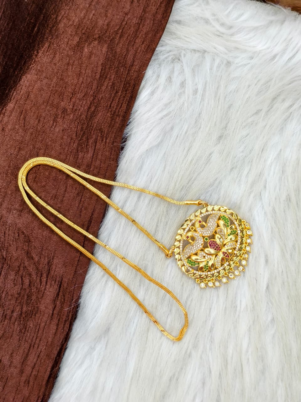 ✨Stone Dollar Matte Finish Chain – Gold Plated Jewellery for Women✨