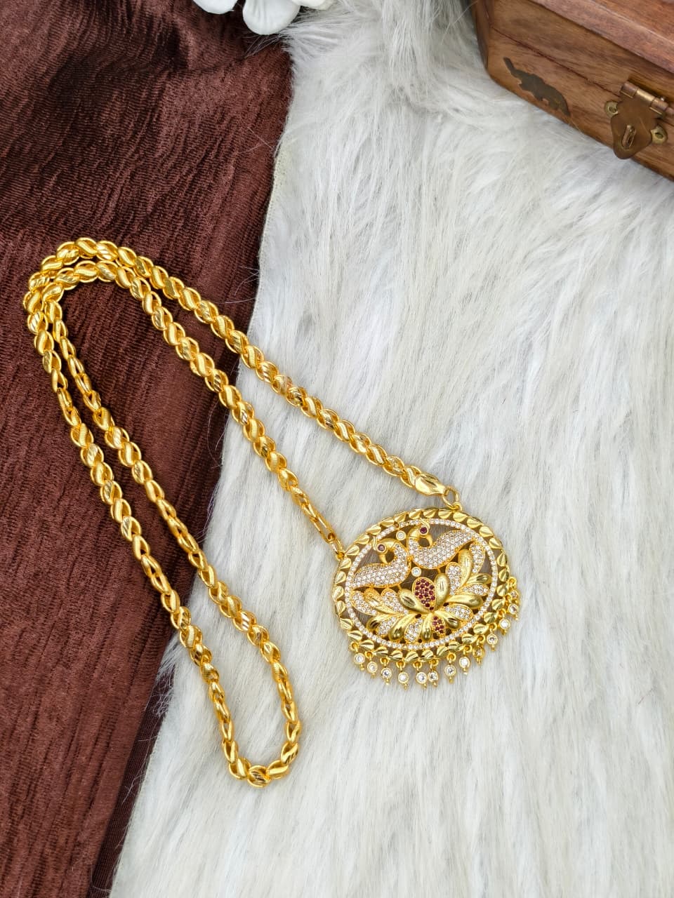 ✨Stone Dollar Matte Finish Chain – Gold Plated Jewellery for Women✨