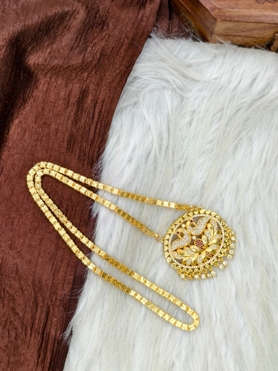✨Stone Dollar Matte Finish Chain – Gold Plated Jewellery for Women✨