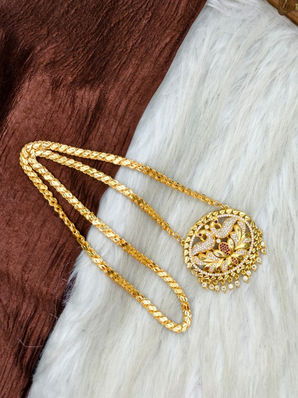 ✨Stone Dollar Matte Finish Chain – Gold Plated Jewellery for Women✨